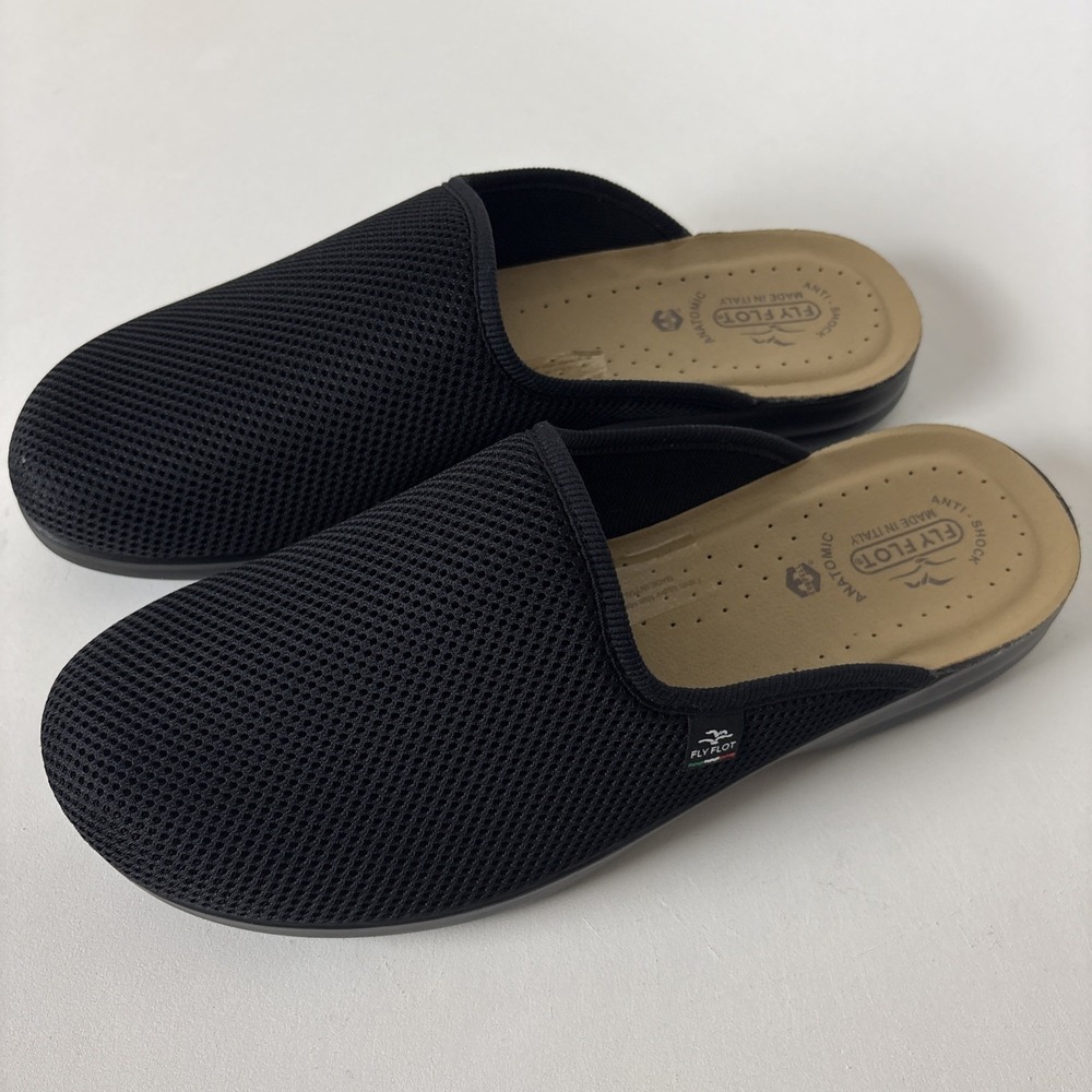 Fly Flot Mesh Slip On Slippers Anti Shock Made in Italy 46 US 11.5 Mens Black